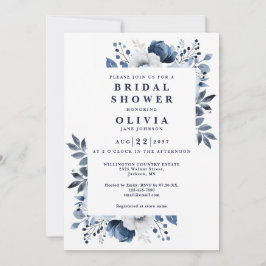 Invitación Moderna y elegante ducha de novia floral azul de l