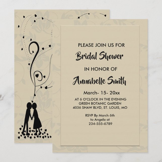 Invitación Moderna y elegante ducha de novia romántica (Anverso / Reverso)