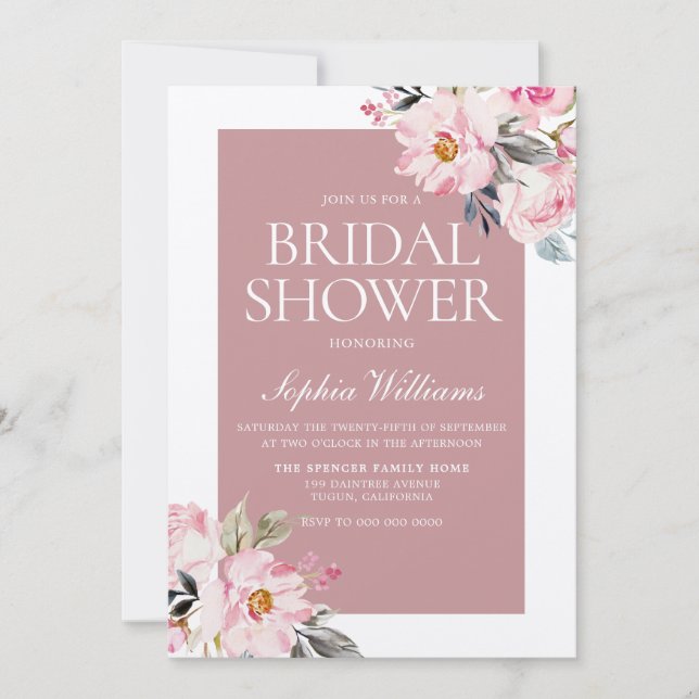 Invitación Moderna y elegante ducha de novia rosa Rubor (Anverso)