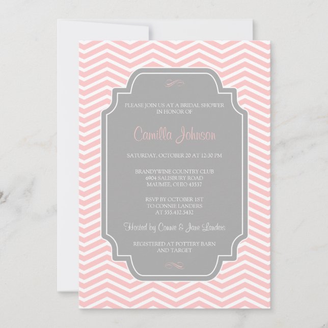 Invitación Moderna y elegante ducha de novias Chevron rosa cl (Anverso)