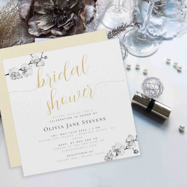 Invitación Moderna y elegante ducha de novias con orquídeas b (Subido por el creador)