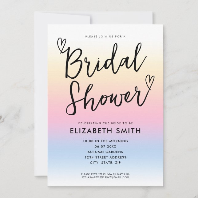 Invitación Moderna y elegante ducha de novias Pastel Ombre (Anverso)