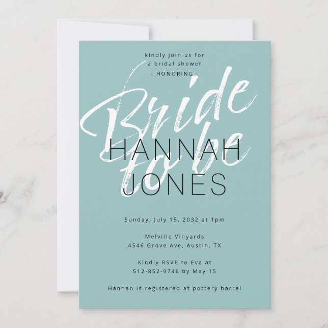 Invitación Moderna Y Elegante Ducha De Novias Verdes De Mint  (Anverso)