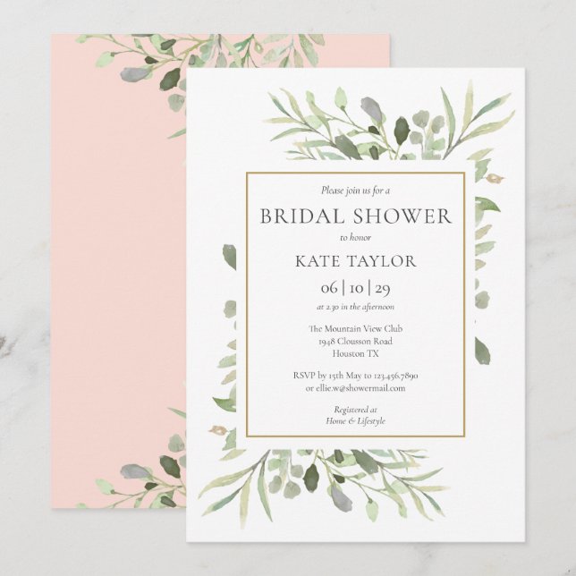 Invitación Moderna y elegante ducha marrón rosa Rubor (Anverso / Reverso)