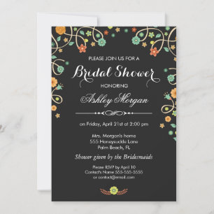 Invitación Moderna Y Elegante Ducha Naranja Floral Bridal