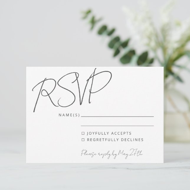 Invitación Moderna y elegante escritura a mano Boda blanca RS (Anverso de pie)
