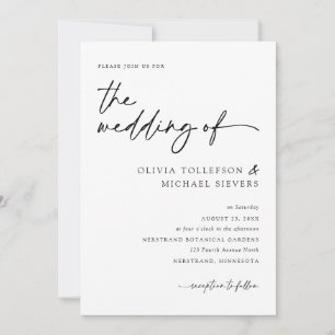 Invitación Moderna y elegante escritura a mano Boda blanco y 