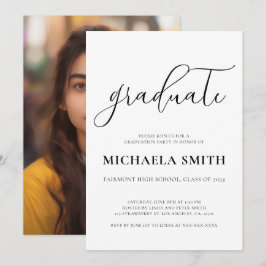 Invitación Moderna y elegante escritura de graduación de foto