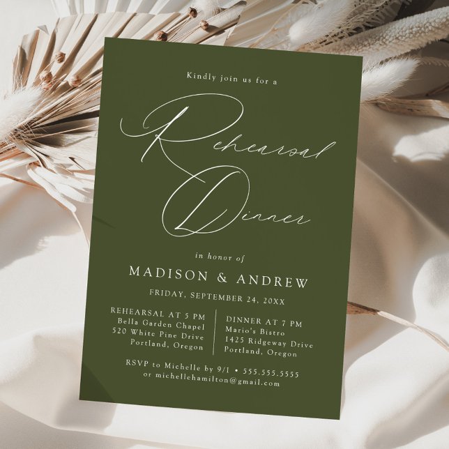 Invitación Moderna y elegante escritura Olive Green Test Dinn (Subido por el creador)