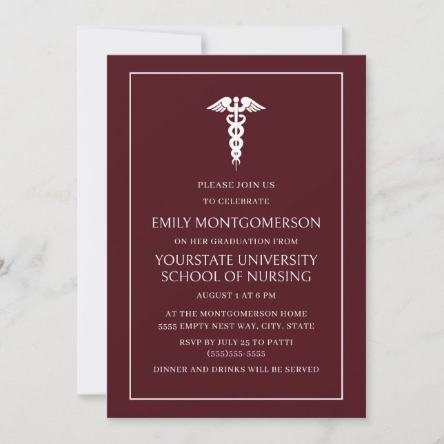 Invitación Moderna y elegante escuela de Enfermería de Borgoñ (Anverso)