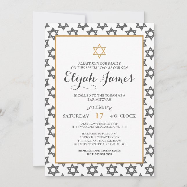 Invitación Moderna y elegante estrella dorada azul de David B (Anverso)