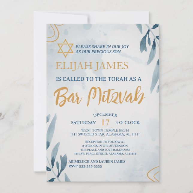 Invitación Moderna y elegante estrella dorada azul de David B (Anverso)