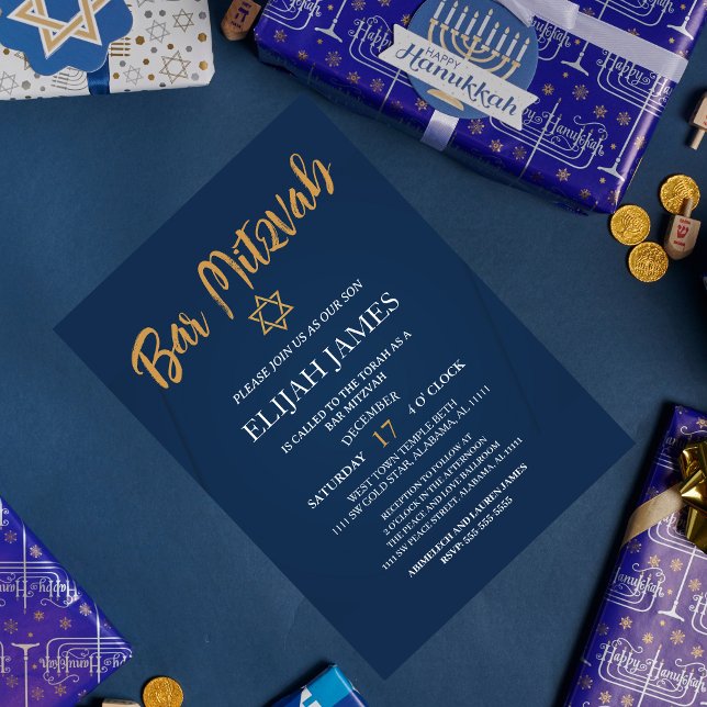Invitación Moderna y elegante estrella dorada azul de David B (Subido por el creador)