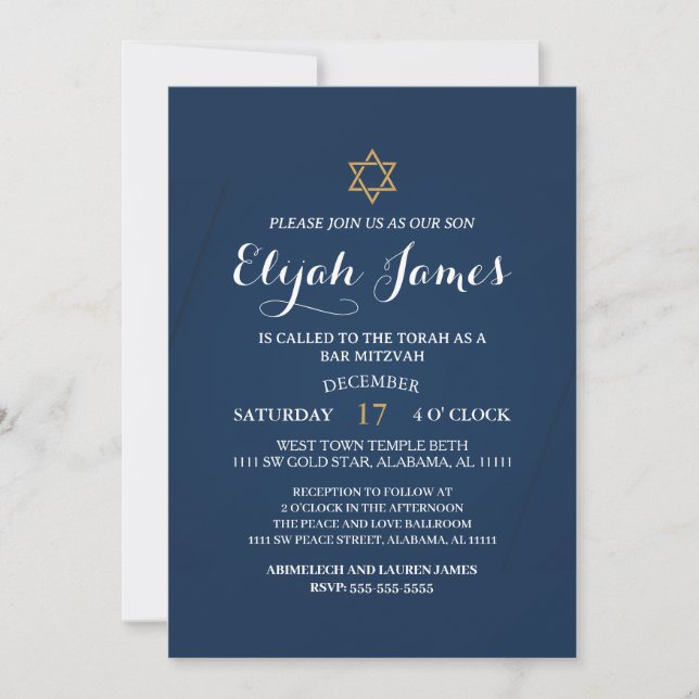 Invitación Moderna y elegante estrella dorada azul de David B (Anverso)