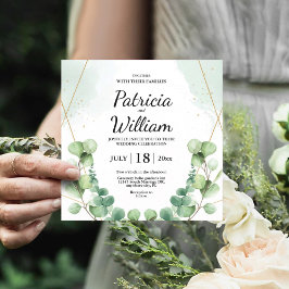 Invitación Moderna y elegante fiesta de bodas de eucalipto ve