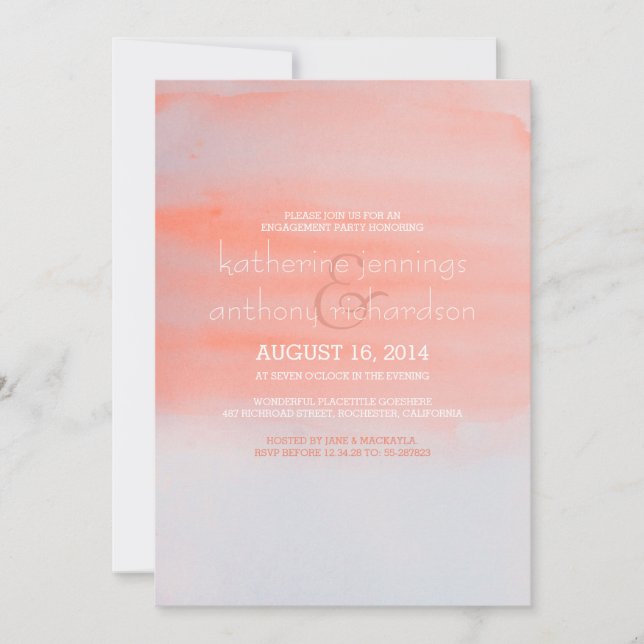 Invitación Moderna y elegante fiesta de compromiso de acuarel (Anverso)