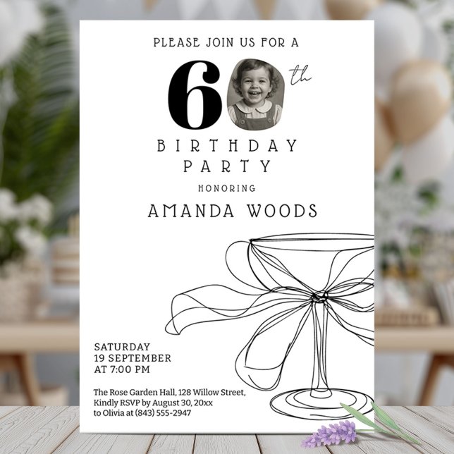 Invitación Moderna y elegante fiesta de cumpleaños 60 en blan (Subido por el creador)