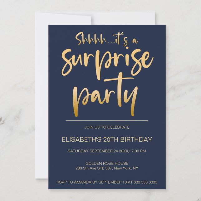 Invitación Moderna y elegante fiesta de cumpleaños sorpresa a (Anverso)