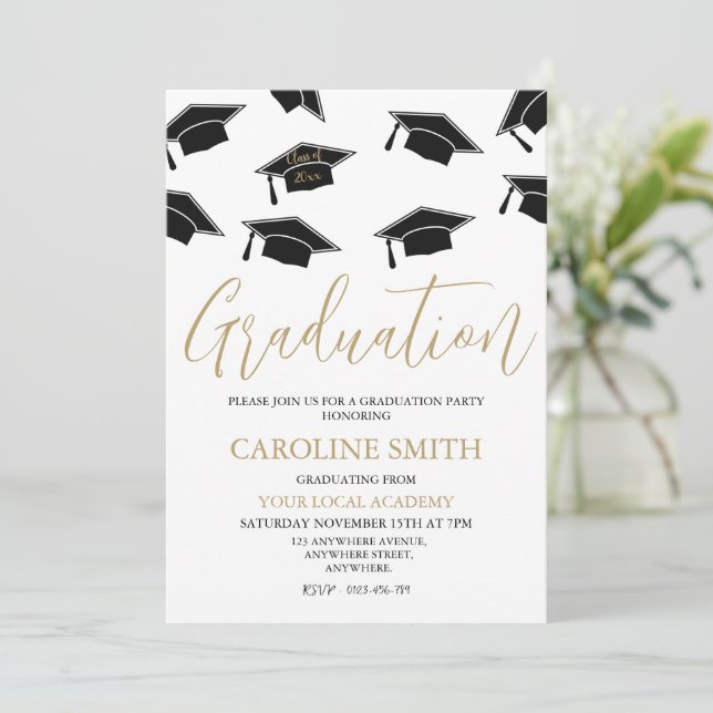 Invitación Moderna y elegante fiesta de graduación (Anverso de pie)
