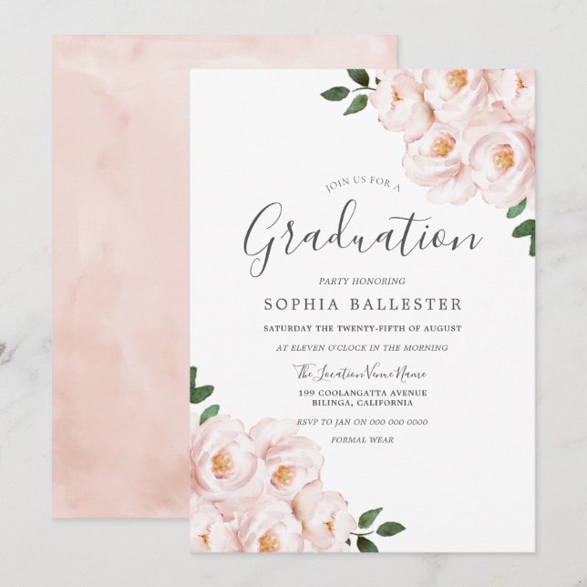 Invitación Moderna y elegante fiesta de graduación de flores  (Anverso / Reverso)