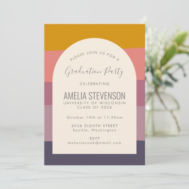 Invitación Moderna y elegante fiesta de graduación de franjas (Anverso de pie)