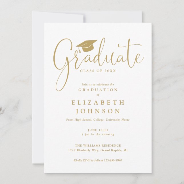 Invitación Moderna y elegante fiesta de graduación de guiones (Anverso)