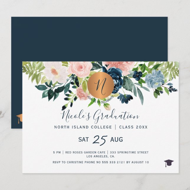 Invitación Moderna y elegante fiesta de graduación de la mari (Anverso / Reverso)