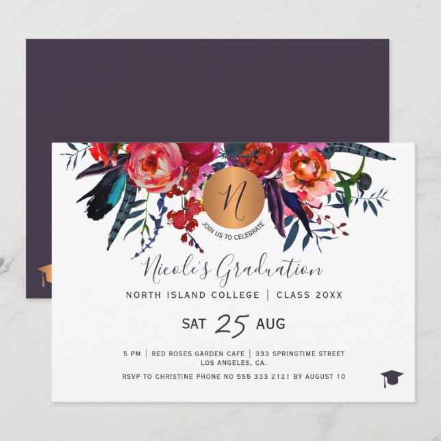 Invitación Moderna y elegante fiesta de graduación de moda do (Anverso / Reverso)