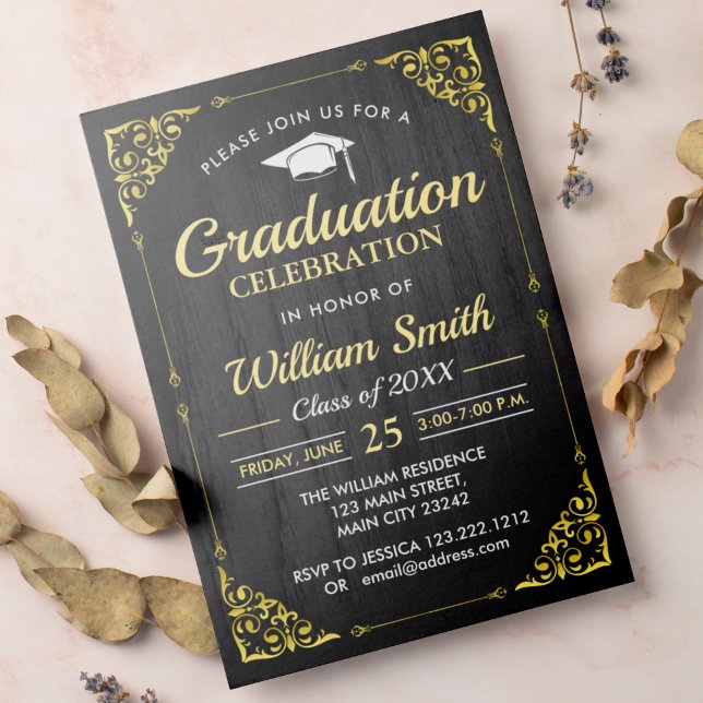 Invitación Moderna Y Elegante Fiesta De Graduación Dorada Con (Subido por el creador)
