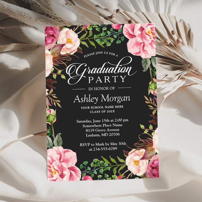 Invitación Moderna y elegante fiesta de graduación floral de  (Subido por el creador)