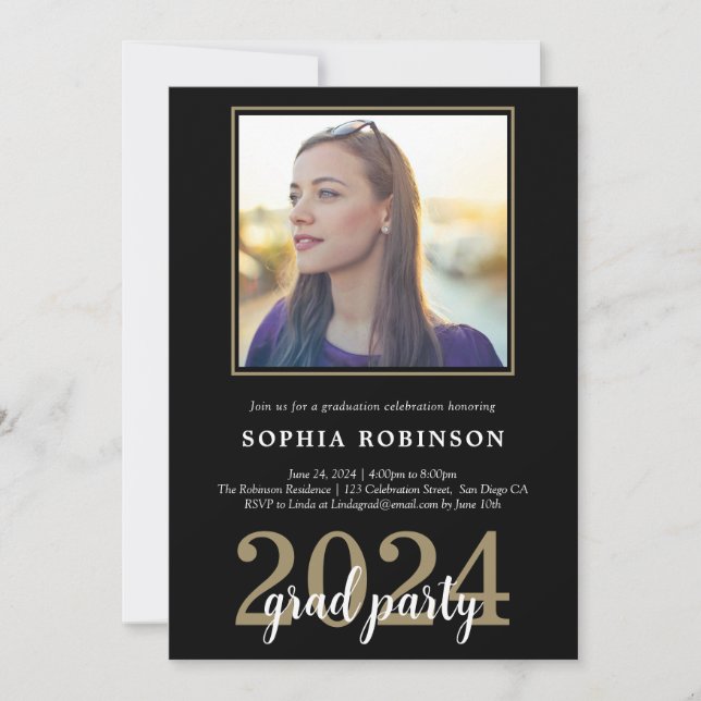 Invitación Moderna y elegante fiesta de graduación fotográfic (Anverso)