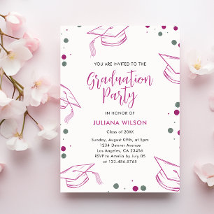Invitación Moderna y elegante fiesta de graduación rosa y pla