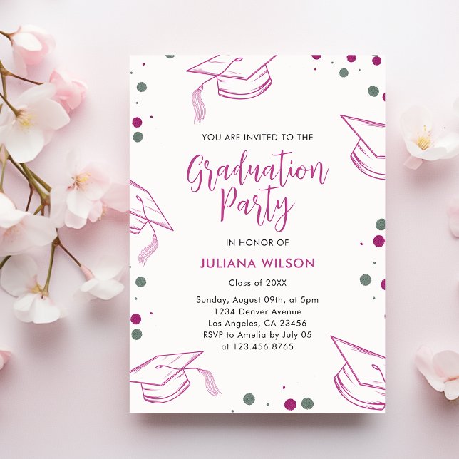 Invitación Moderna y elegante fiesta de graduación rosa y pla (Subido por el creador)