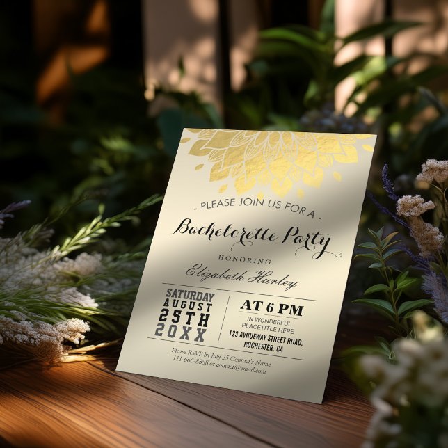 Invitación Moderna y elegante fiesta de soltero floral de oro (Subido por el creador)