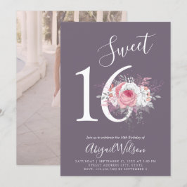 Invitación Moderna y elegante floral dulce fiesta de cumpleañ