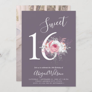 Invitación Moderna y elegante floral dulce fiesta de cumpleañ