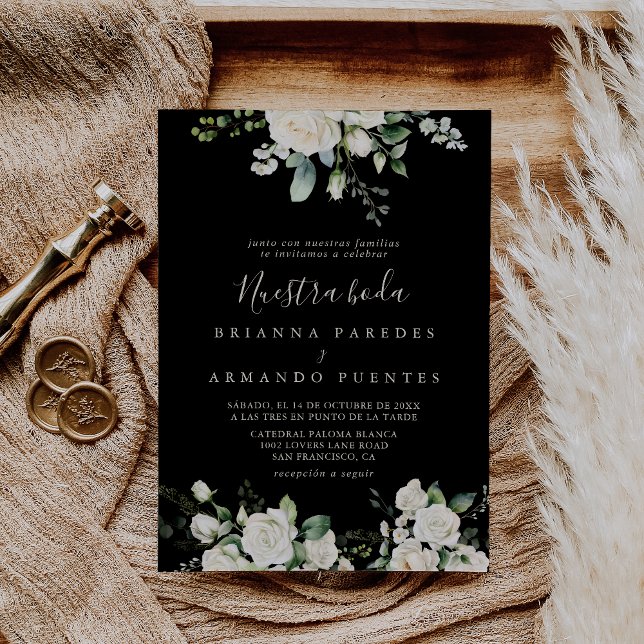 Invitación Moderna y elegante florida marfil - Nuestra Boda B (Subido por el creador)