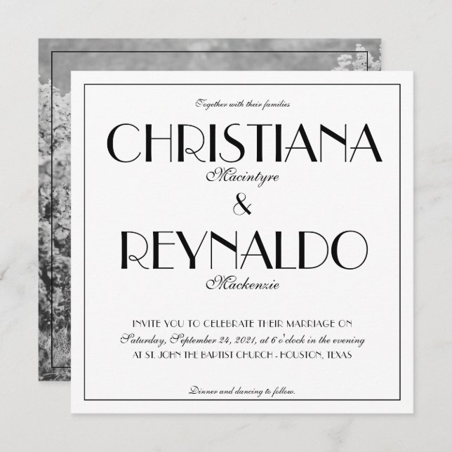 Invitación Moderna y elegante foto Boda de los años 20 (Anverso / Reverso)