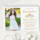 Invitación Moderna y elegante foto de la Corona de Oro Quince<br><div class="desc">Elegante y moderna invitación a la quinceañera con corona de oro y foto</div>