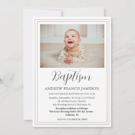 Invitación Moderna y elegante foto de oro cristiano | Bautism