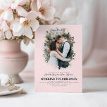 Invitación Moderna y elegante foto de vegetación Boda rosa su<br><div class="desc">Fotografía romántica y elegante de la silueta verde,  superpuesta a invitaciones de boda rosas con las dos fotos verticales.</div>