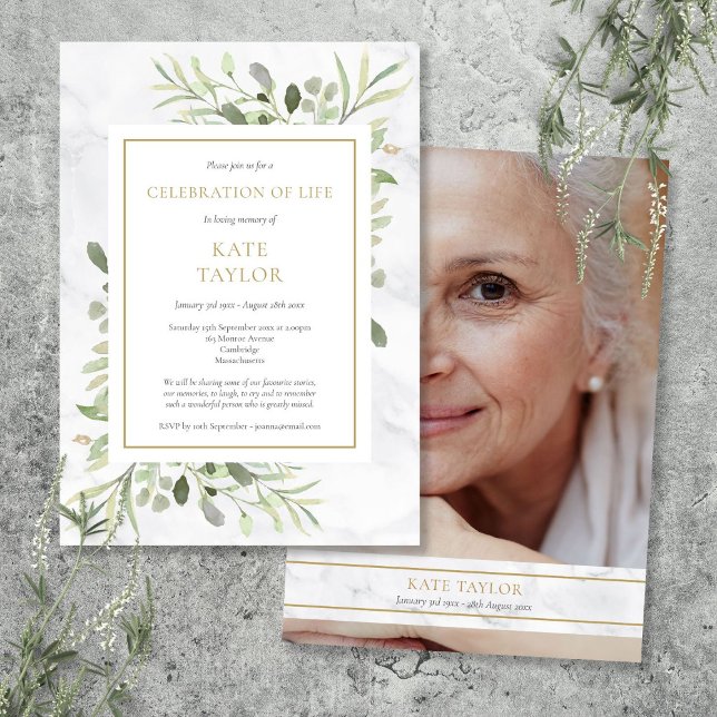 Invitación Moderna y elegante foto festividad funeraria de la (Modern Elegant Photo Funeral Celebration of Life Invitation)