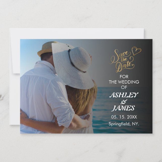 Invitación Moderna y elegante foto Guardar el guión de oro de (Anverso)