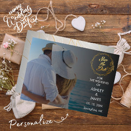 Invitación Moderna y elegante foto Guardar el guión de oro de