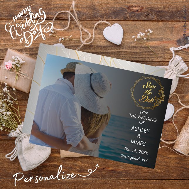 Invitación Moderna y elegante foto Guardar el guión de oro de (Subido por el creador)