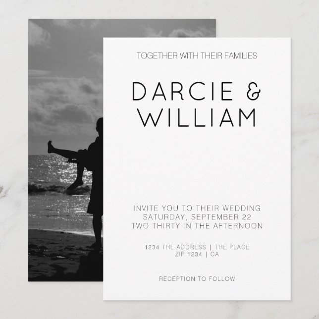 Invitación Moderna y elegante foto personalizada de boda (Anverso / Reverso)