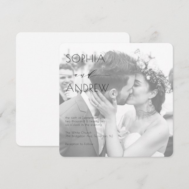 Invitación Moderna y elegante foto Todos Un Boda Blanco (Anverso / Reverso)