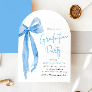 Invitación Moderna y elegante graduación de Blue Bow con arco