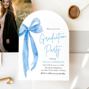 Invitación Moderna y elegante graduación de Blue Bow con arco