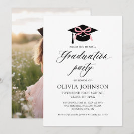 Invitación Moderna y elegante Graduación de Bow Rosa